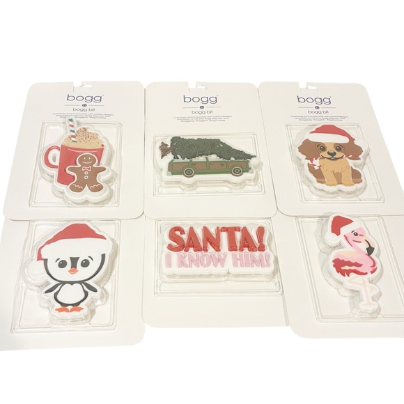 Bogg Bit Bag Charms Christmas Lot of 6 Santa Dog Penguin Hot Cocoa Flamingo NEW - Picture 1 of 7